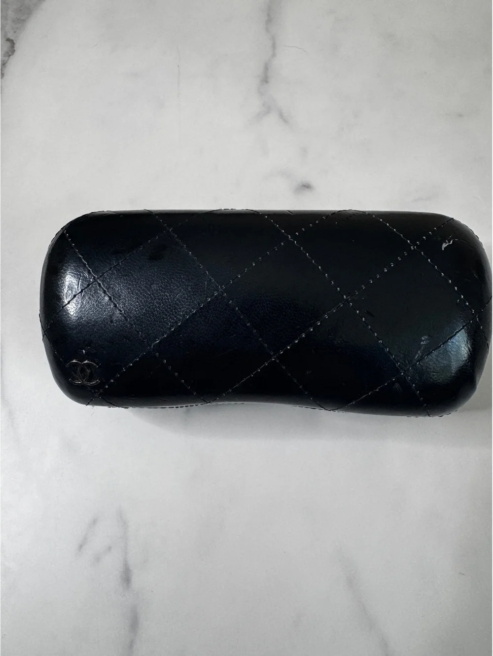 CHANEL Black Quilted Hard Clamshell Eyeglasses Sunglasses Case CC Logo